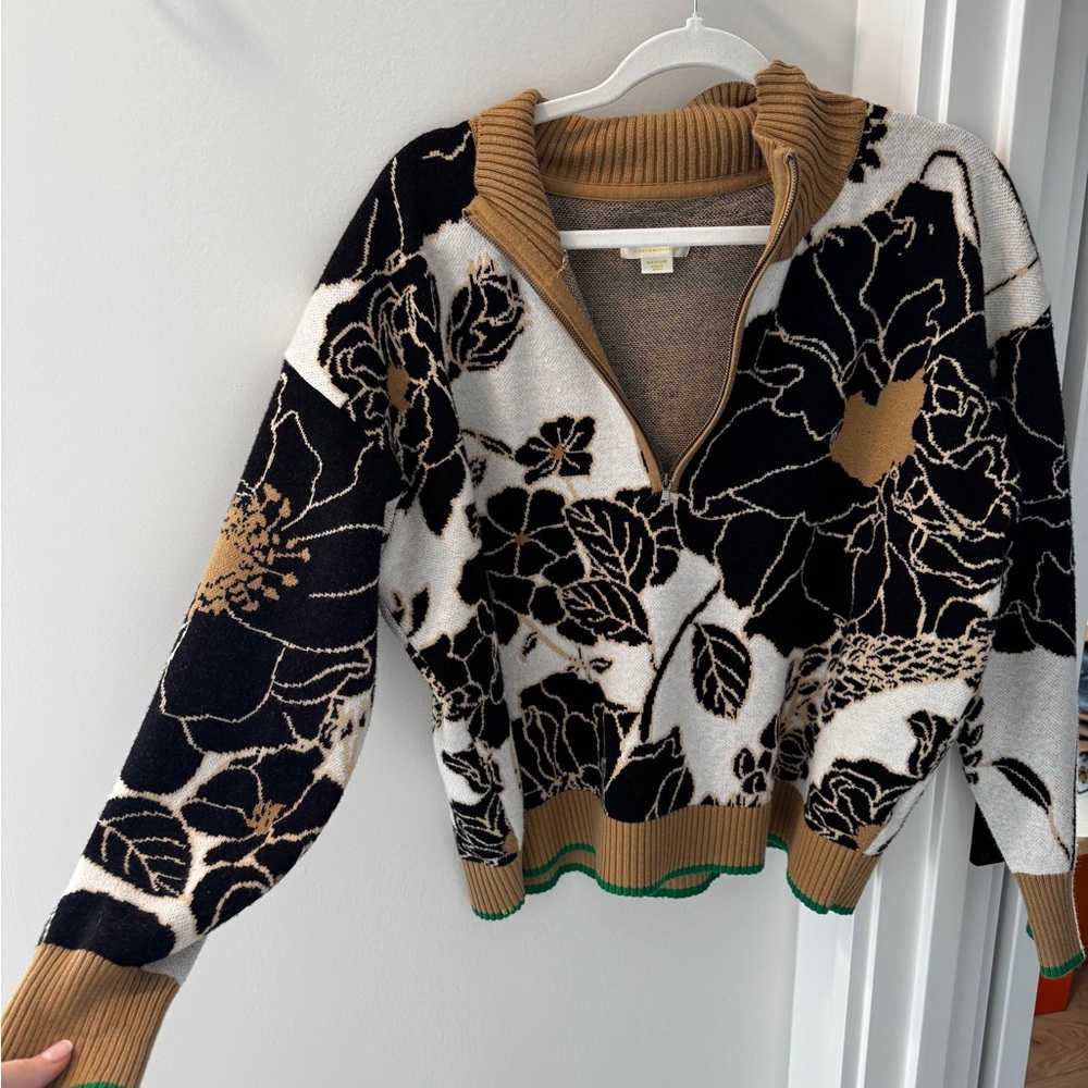 Anthropologie Black and Brown V-Neck Sweater